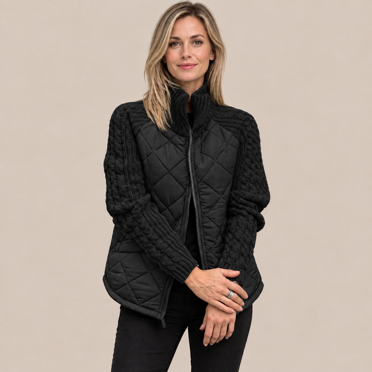 Seliane | Elegante Winter-Steppjacke für Damen mit Strickärmeln