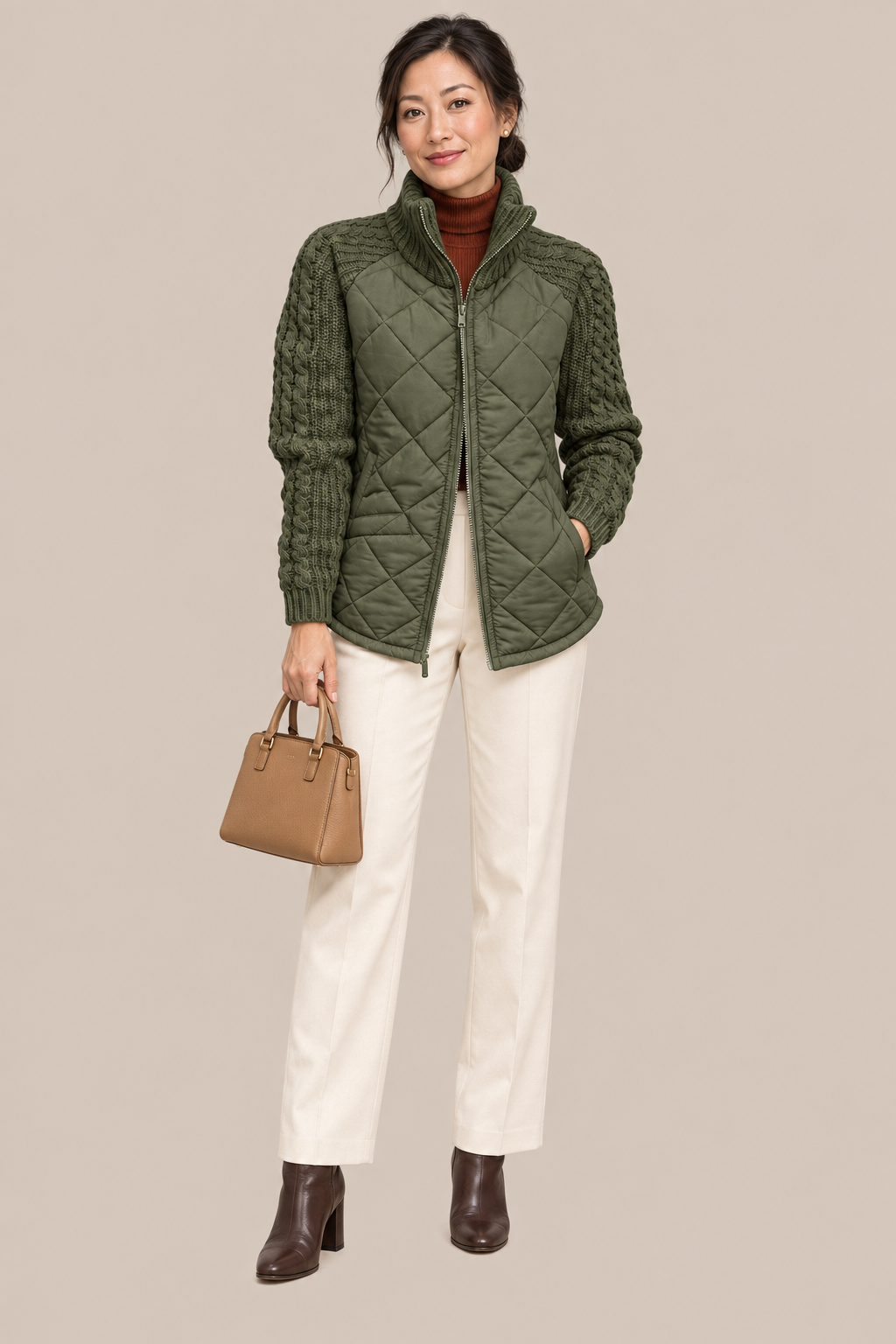 Seliane | Elegante Winter-Steppjacke für Damen mit Strickärmeln