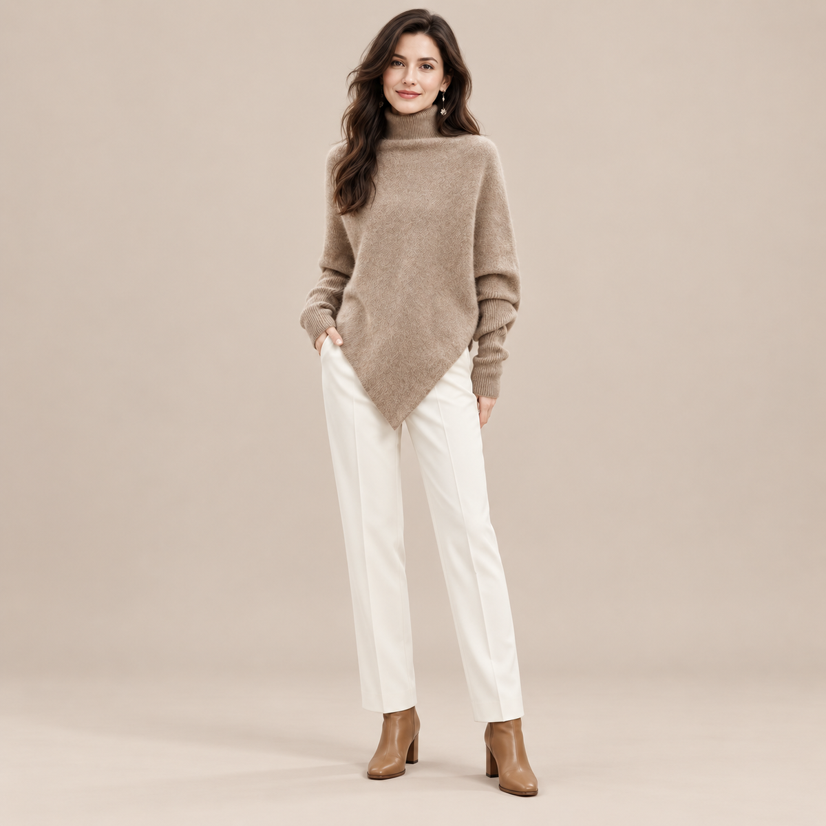Sezet | Wollpullover Damen mit Rollkragen und asymmetrischem Saum
