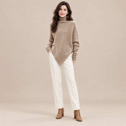 Sezet | Wollpullover Damen mit Rollkragen und asymmetrischem Saum