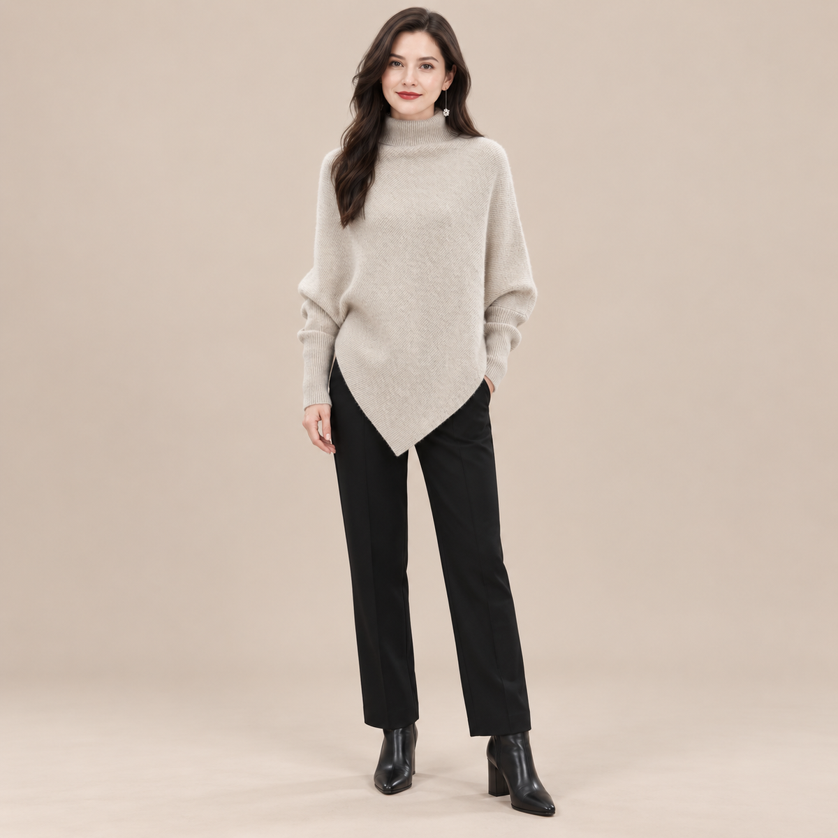 Sezet | Wollpullover Damen mit Rollkragen und asymmetrischem Saum