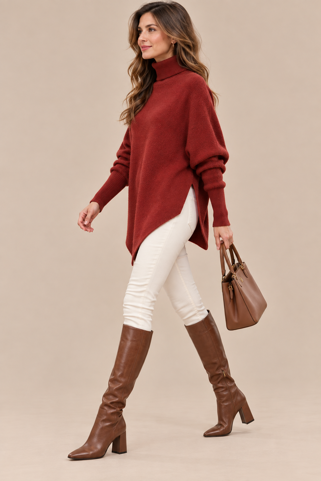 Sezet | Wollpullover Damen mit Rollkragen und asymmetrischem Saum