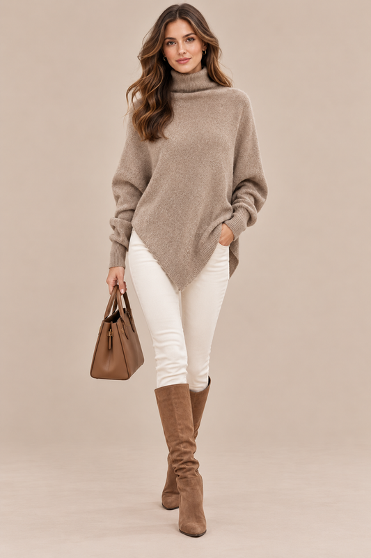 Sezet | Wollpullover Damen mit Rollkragen und asymmetrischem Saum
