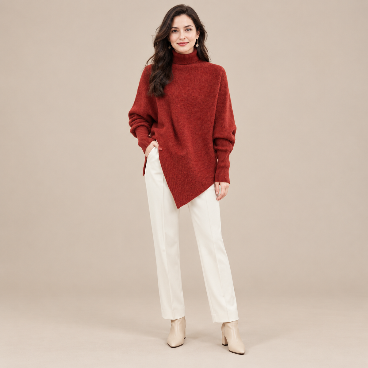 Sezet | Wollpullover Damen mit Rollkragen und asymmetrischem Saum