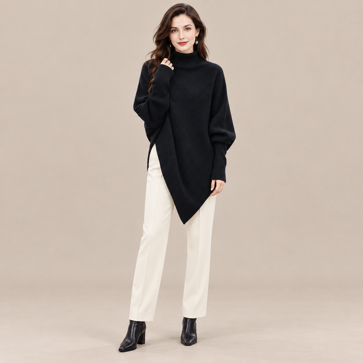 Sezet | Wollpullover Damen mit Rollkragen und asymmetrischem Saum