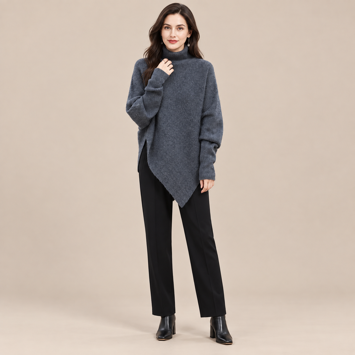 Sezet | Wollpullover Damen mit Rollkragen und asymmetrischem Saum