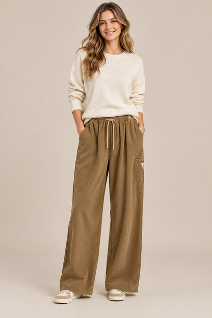 Shaznie | Cordhose Damen mit weitem Bein und Kordelzug