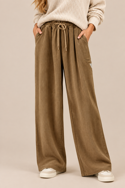 Shaznie | Cordhose Damen mit weitem Bein und Kordelzug