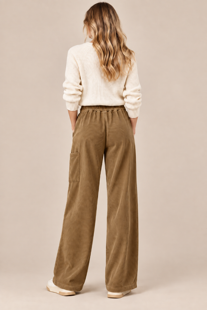 Shaznie | Cordhose Damen mit weitem Bein und Kordelzug