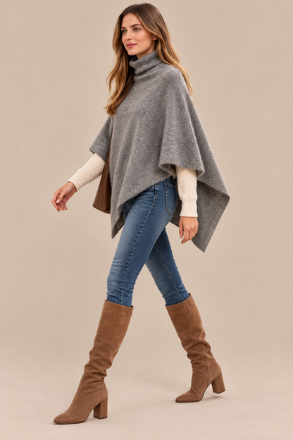 Sherena | Wollpullover Damen im Poncho-Stil mit Rollkragen