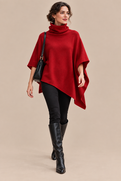 Sherena | Wollpullover Damen im Poncho-Stil mit Rollkragen