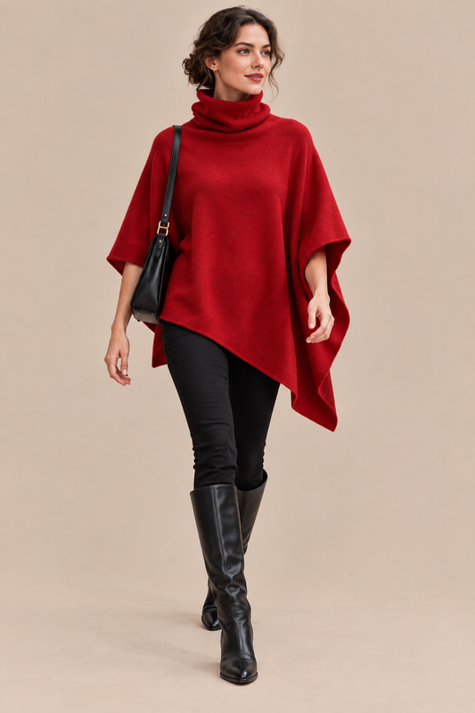 Sherena | Wollpullover Damen im Poncho-Stil mit Rollkragen