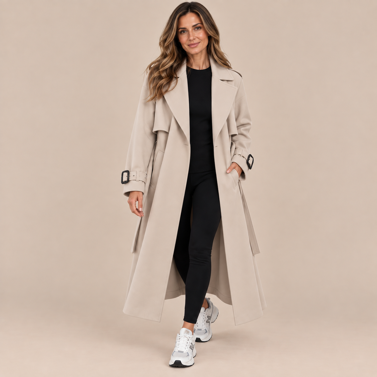 Solenne | Trenchcoat mit langem Schnitt und Taillengürtel