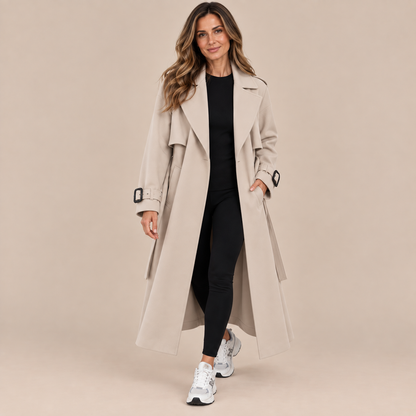 Solenne | Trenchcoat mit langem Schnitt und Taillengürtel