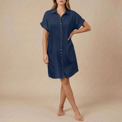 Solora | Kurzärmeliges Strukturiertes Hemdblusenkleid