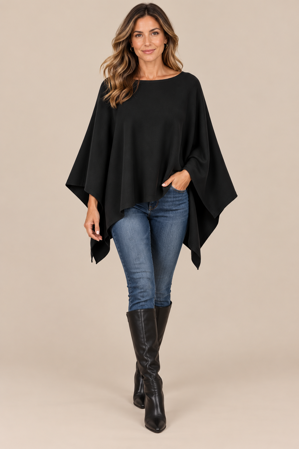 Stella | Wollpullover Damen im fliessenden Poncho-Stil