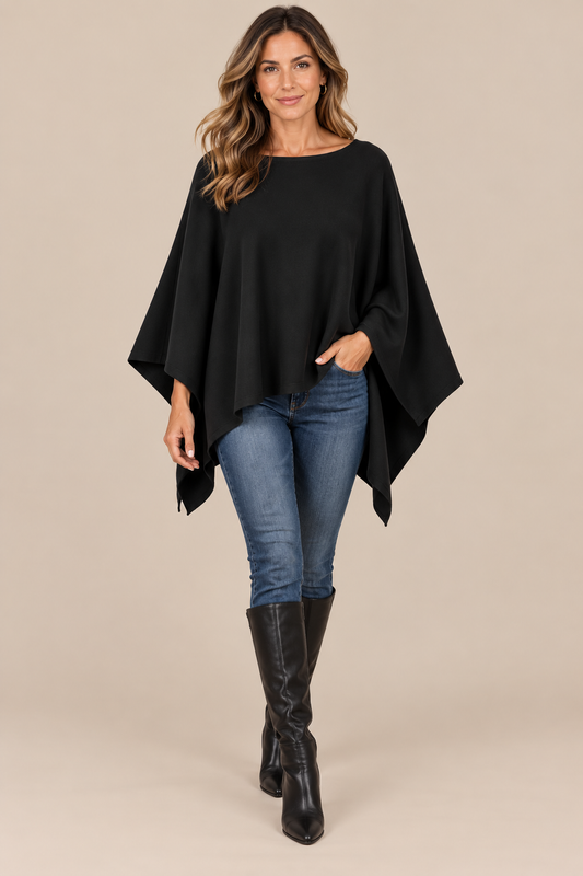 Stella | Wollpullover Damen im fliessenden Poncho-Stil