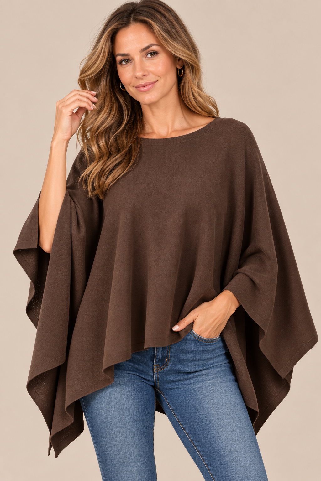 Stella | Wollpullover Damen im fliessenden Poncho-Stil
