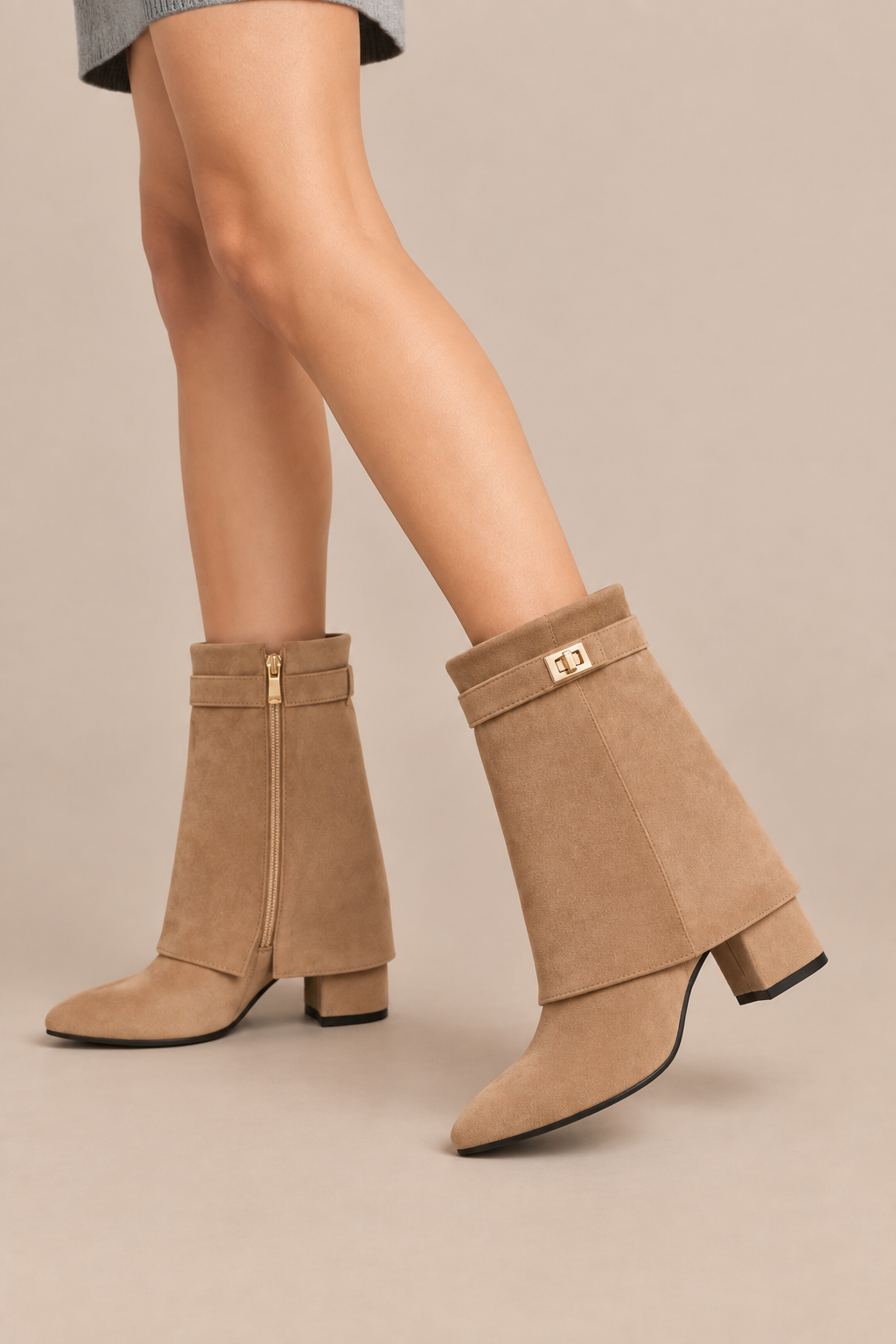 Stevie | Fold Over Boots Damen mit Blockabsatz und spitzer Form