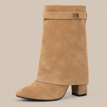 Stevie | Fold Over Boots Damen mit Blockabsatz und spitzer Form