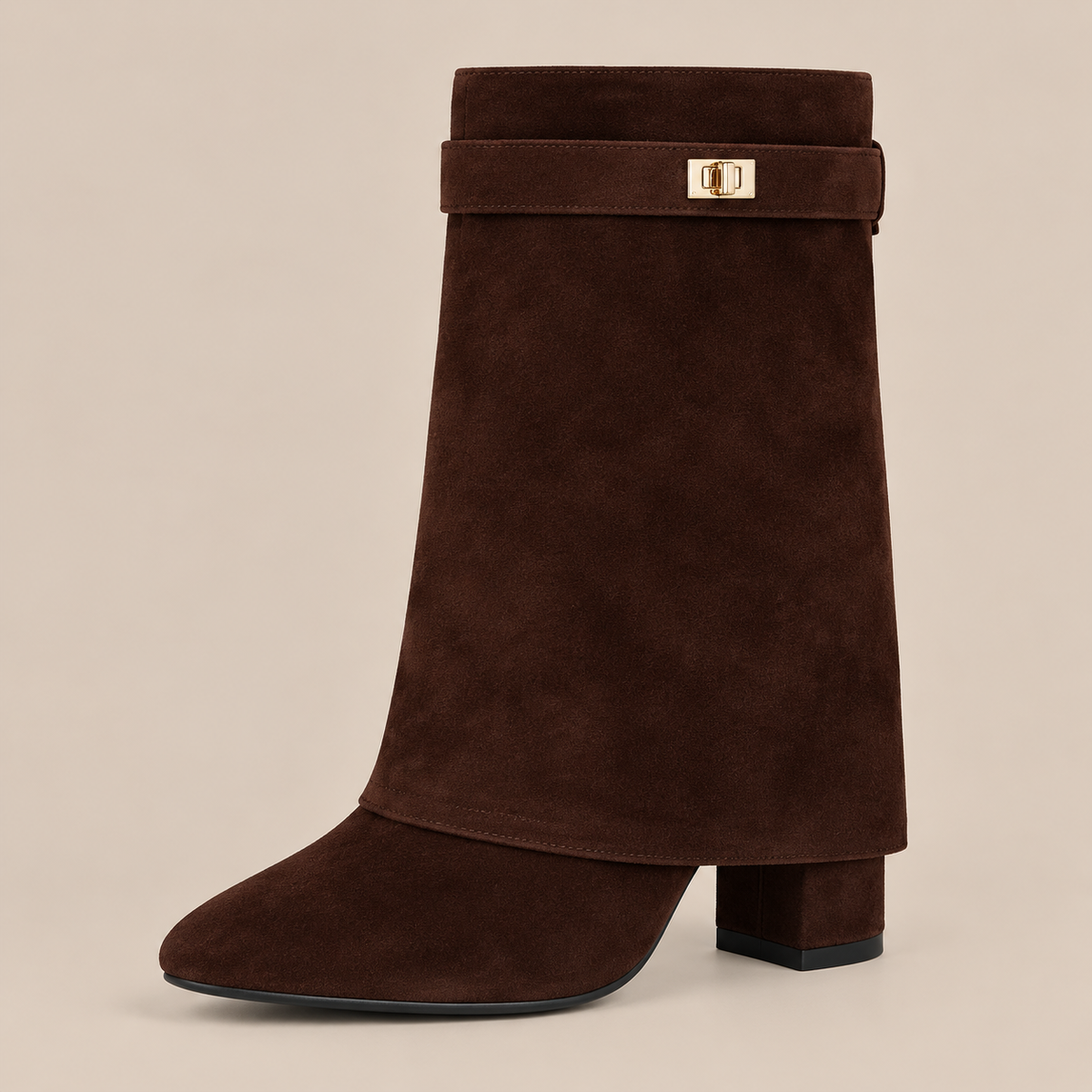 Stevie | Fold Over Boots Damen mit Blockabsatz und spitzer Form