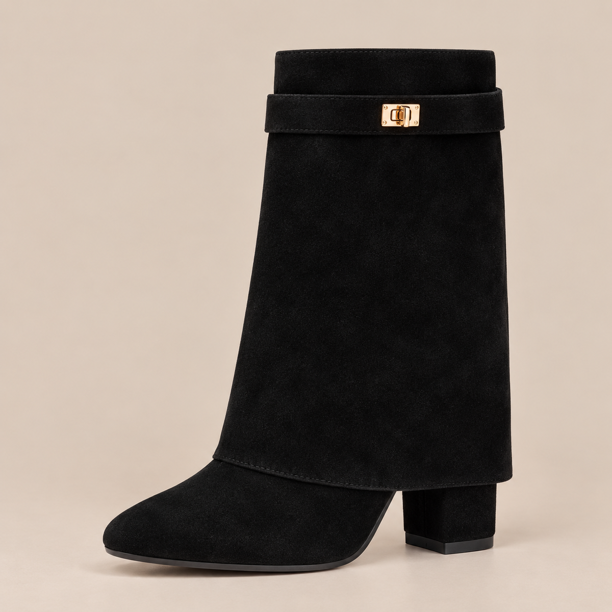Stevie | Fold Over Boots Damen mit Blockabsatz und spitzer Form