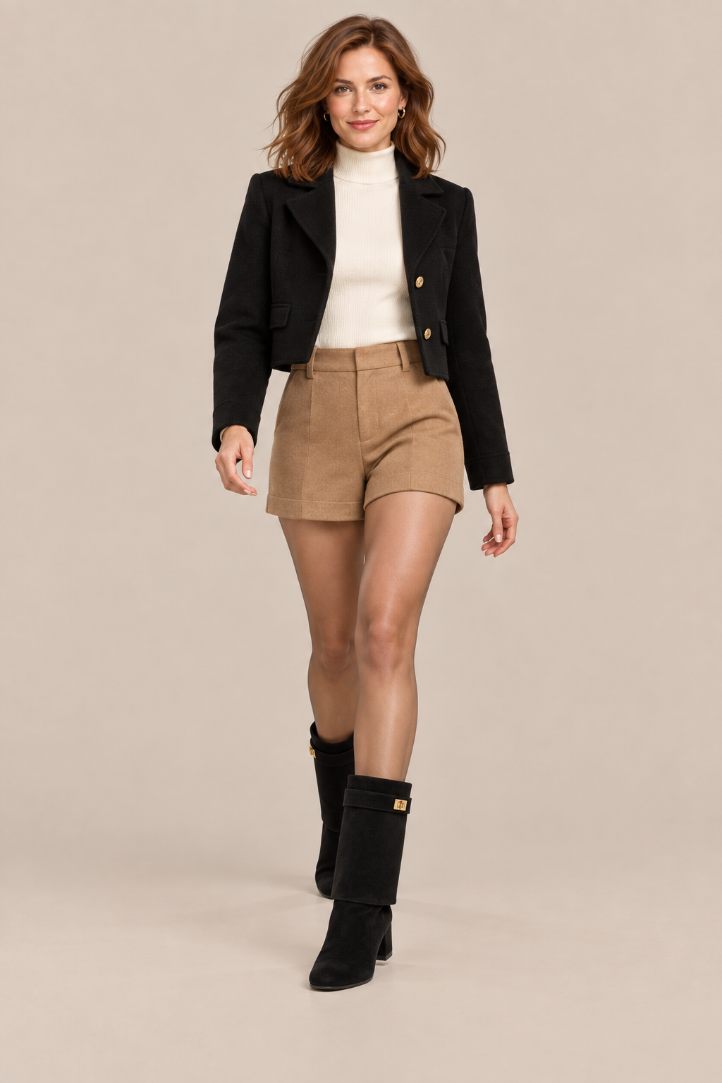 Stevie | Fold Over Boots Damen mit Blockabsatz und spitzer Form