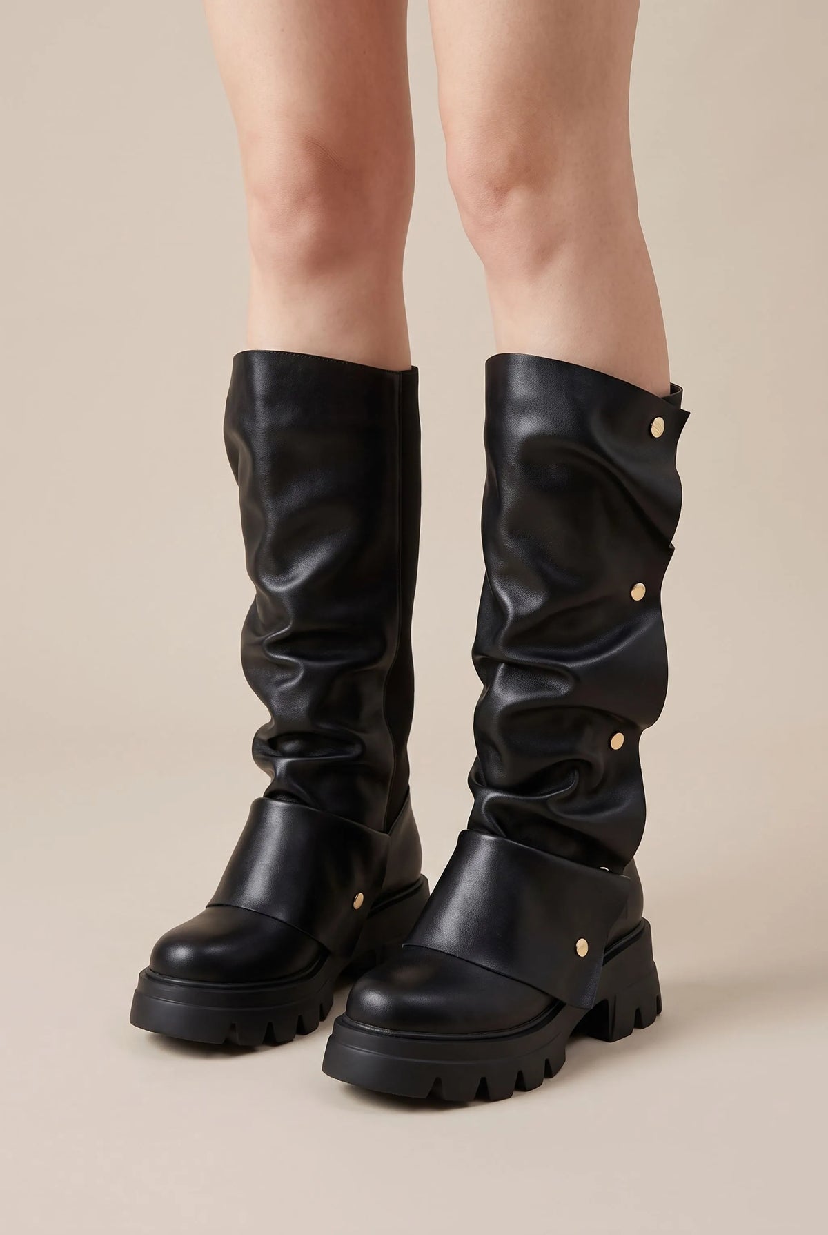 Stompia | Geraffte Hohe Damenstiefel Mit Plateausohle