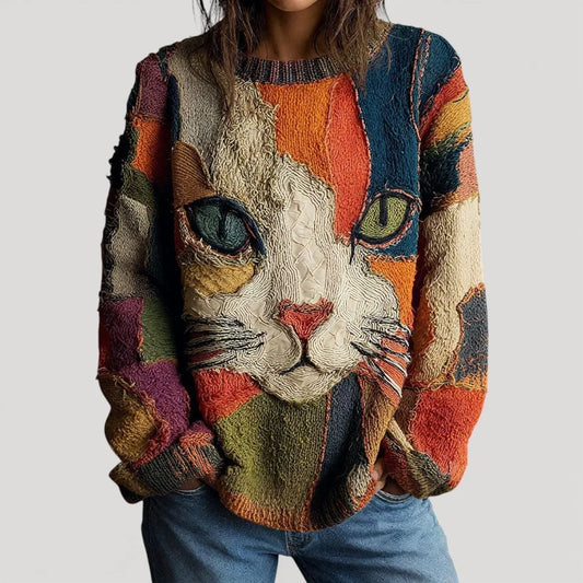 Strickpullover Damen | Katzenmotiv & Relaxed Fit