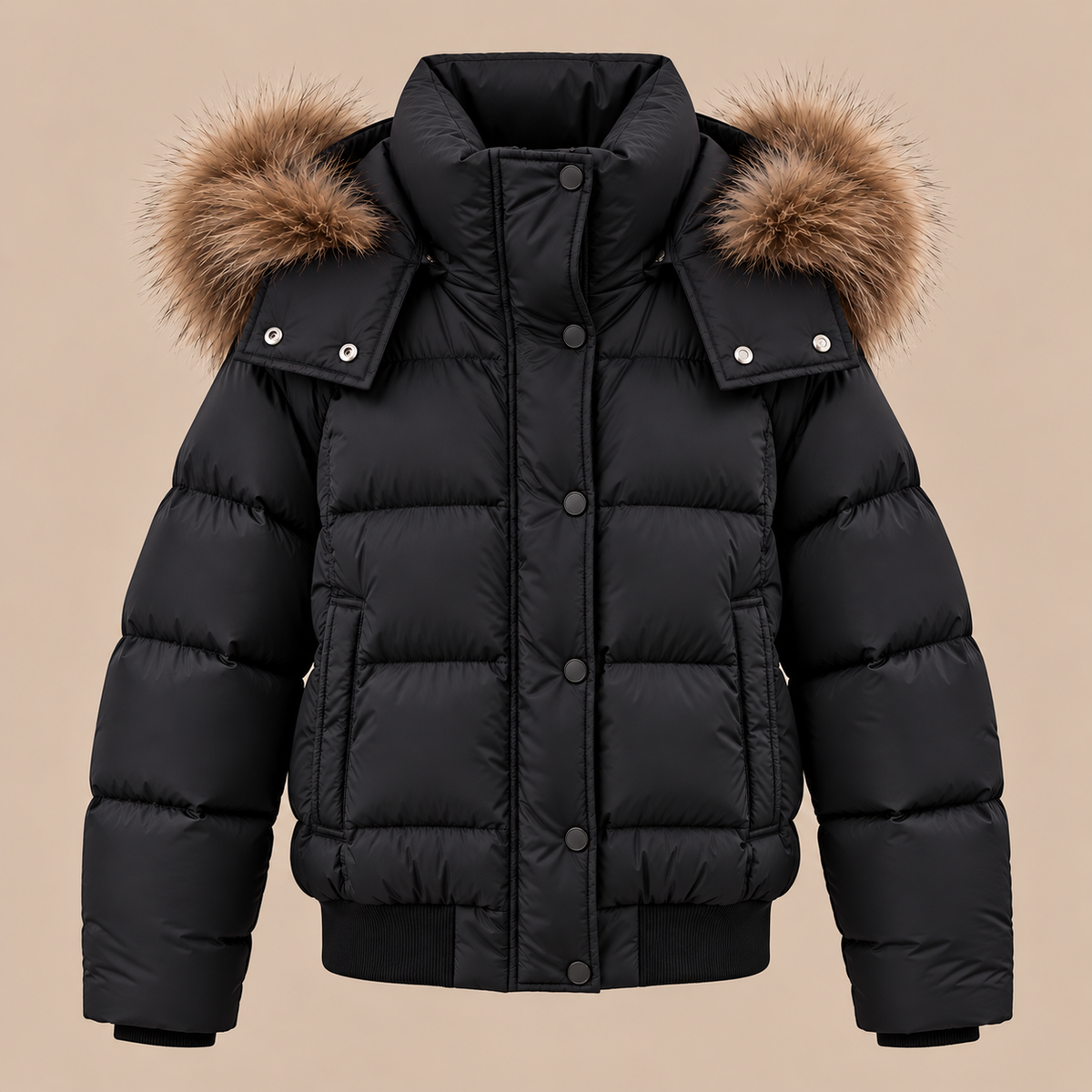 Suzane | Steppjacke Damen mit Kapuze und kunstfellbesatz