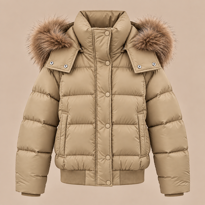 Suzane | Steppjacke Damen mit Kapuze und kunstfellbesatz