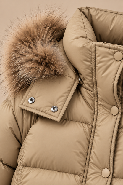 Suzane | Steppjacke Damen mit Kapuze und kunstfellbesatz
