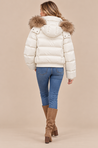 Suzane | Steppjacke Damen mit Kapuze und kunstfellbesatz