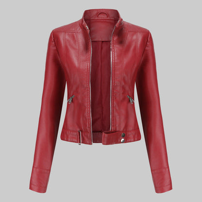 Mera | Damen Elegante Faux Leder Bikerjacke mit Gürtel
