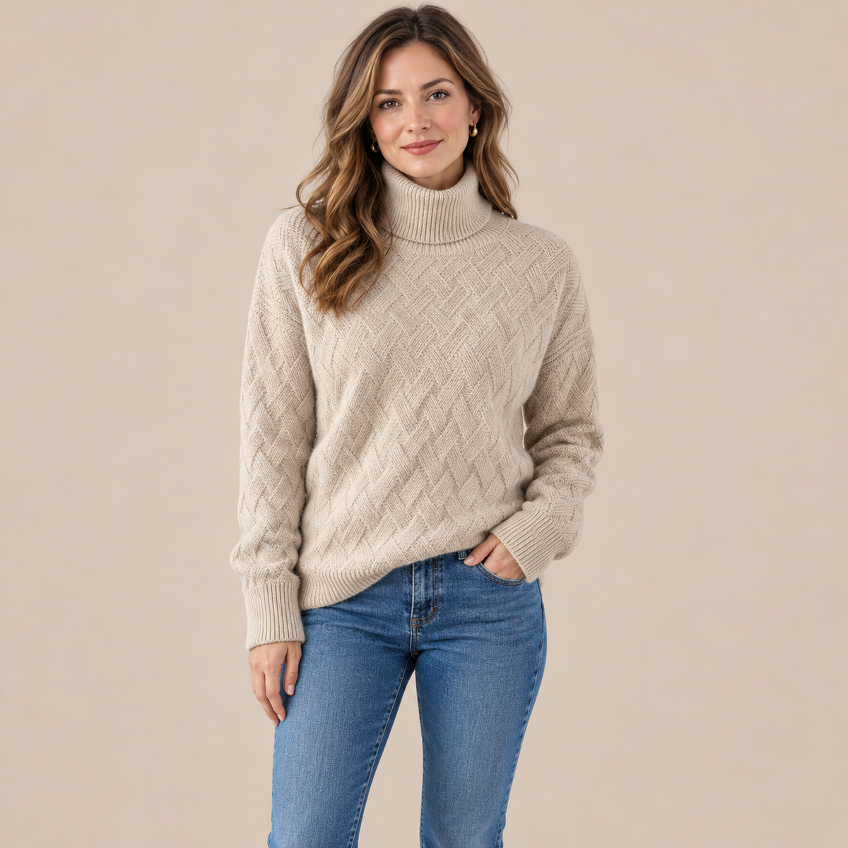 Trisha | Strickpullover Damen mit Rollkragen und Strukturmuster