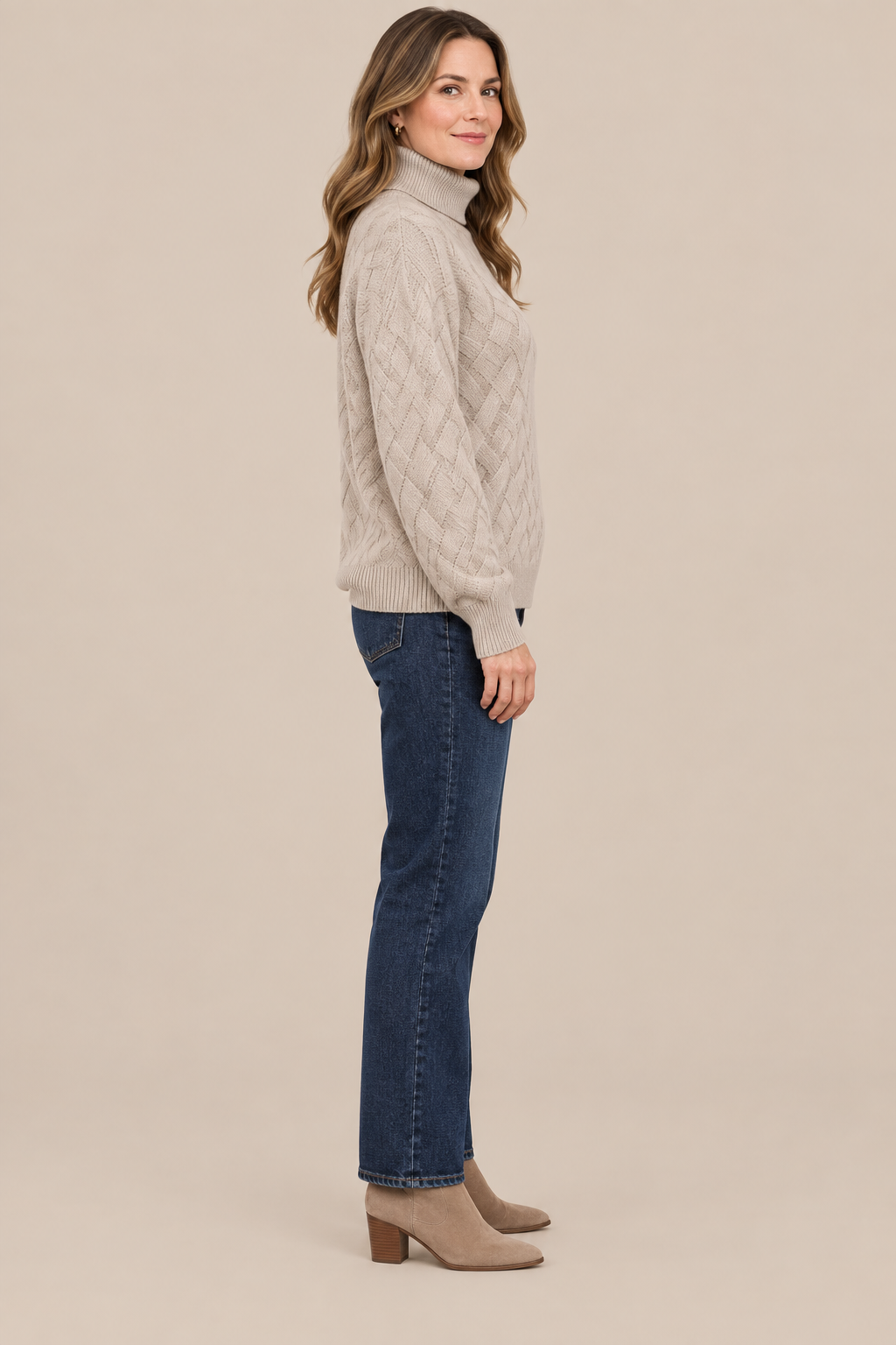 Trisha | Strickpullover Damen mit Rollkragen und Strukturmuster