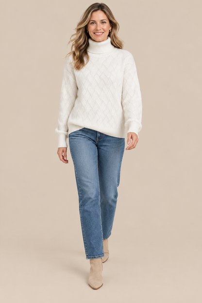 Trisha | Strickpullover Damen mit Rollkragen und Strukturmuster