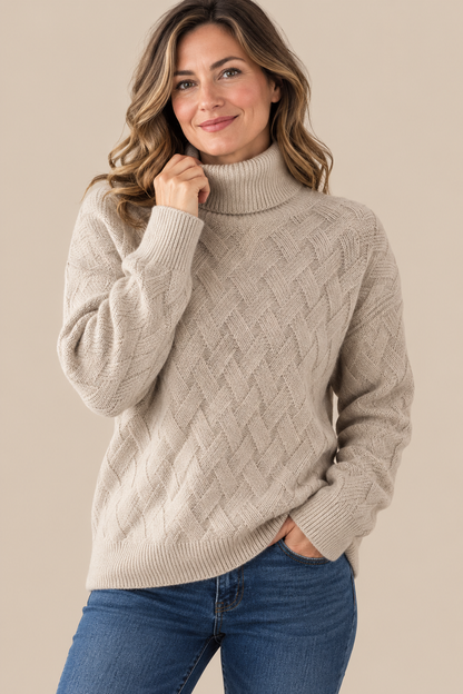 Trisha | Strickpullover Damen mit Rollkragen und Strukturmuster