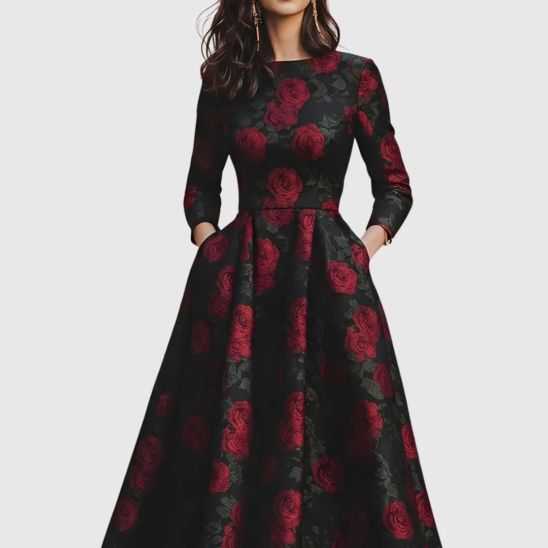 Sabine | Damen Vintage Geblümtes A-Linien Kleid