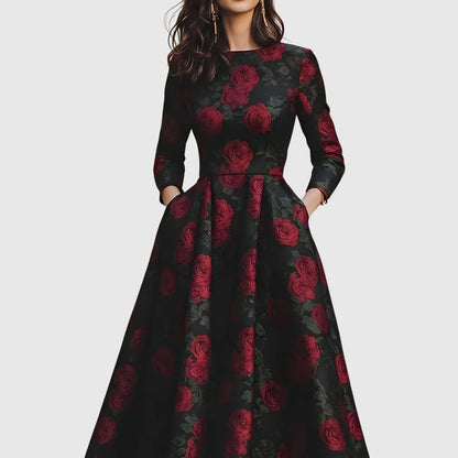 Sabine | Damen Vintage Geblümtes A-Linien Kleid