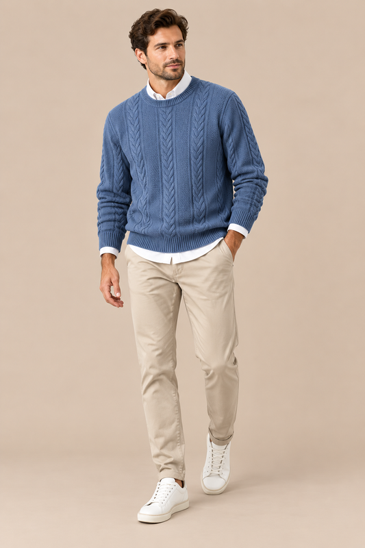 Valerio | Wollpullover Herren mit klassischem Zopfmuster