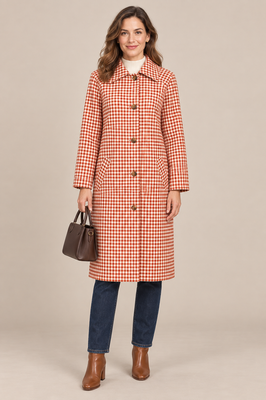 Vena | Trenchcoat Damen Lang mit Karomuster