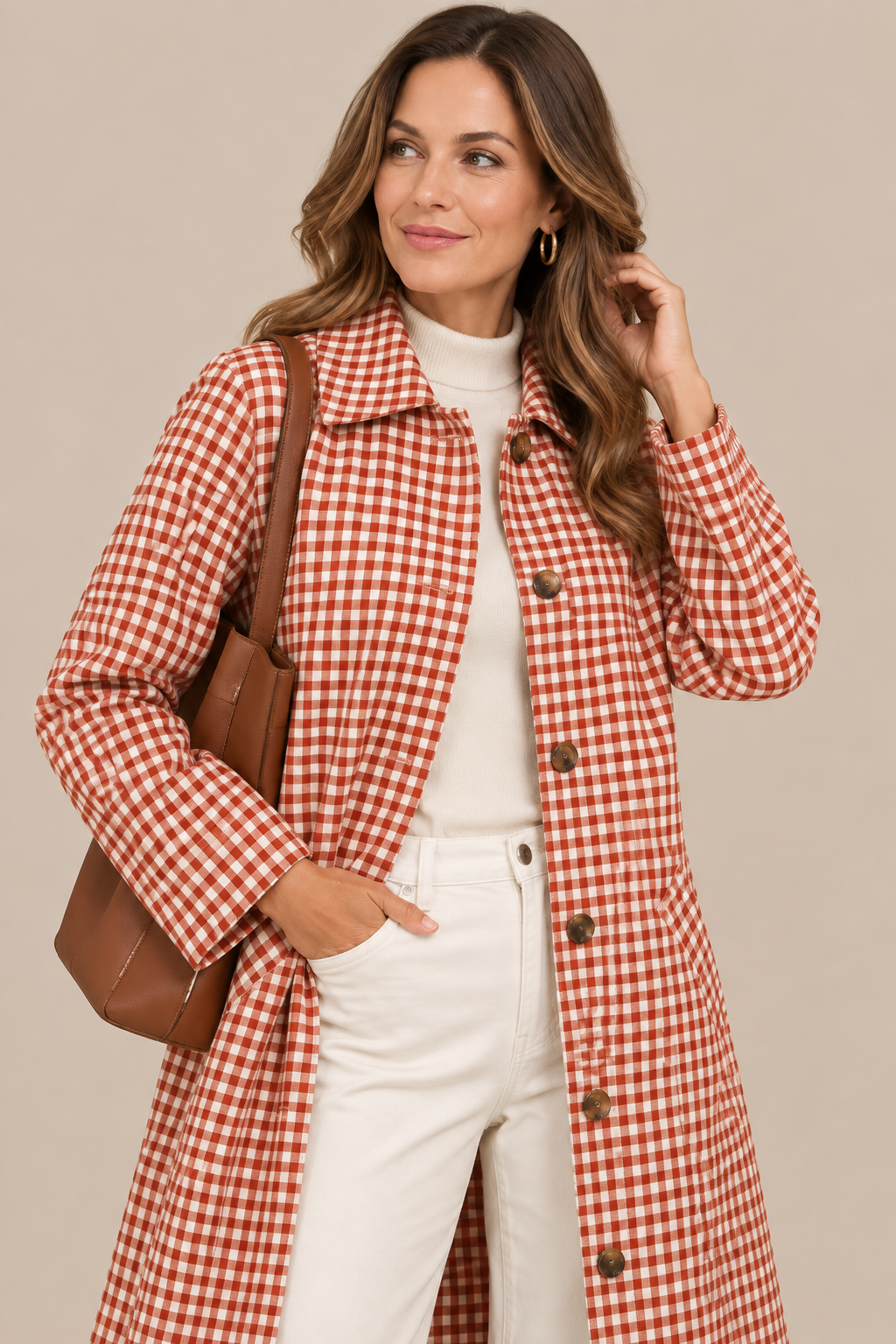 Vena | Trenchcoat Damen Lang mit Karomuster