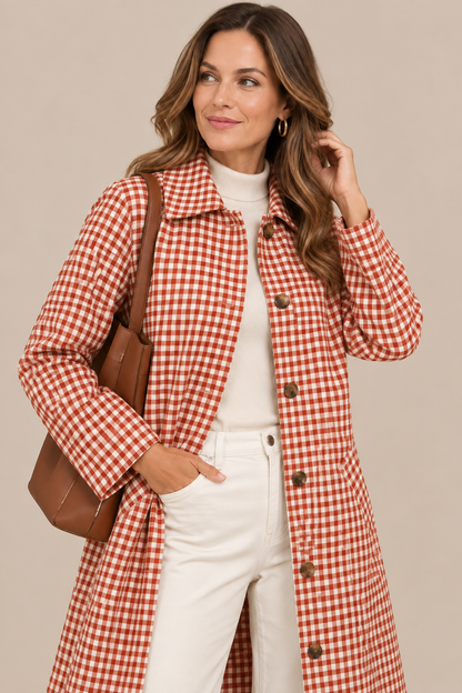 Vena | Trenchcoat Damen Lang mit Karomuster