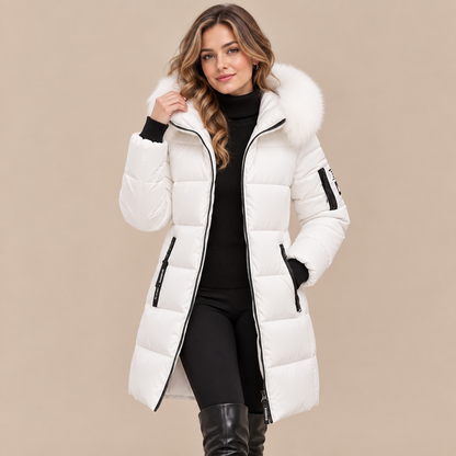 Vera | Steppjacke Damen mit Kapuze und langem Schnitt