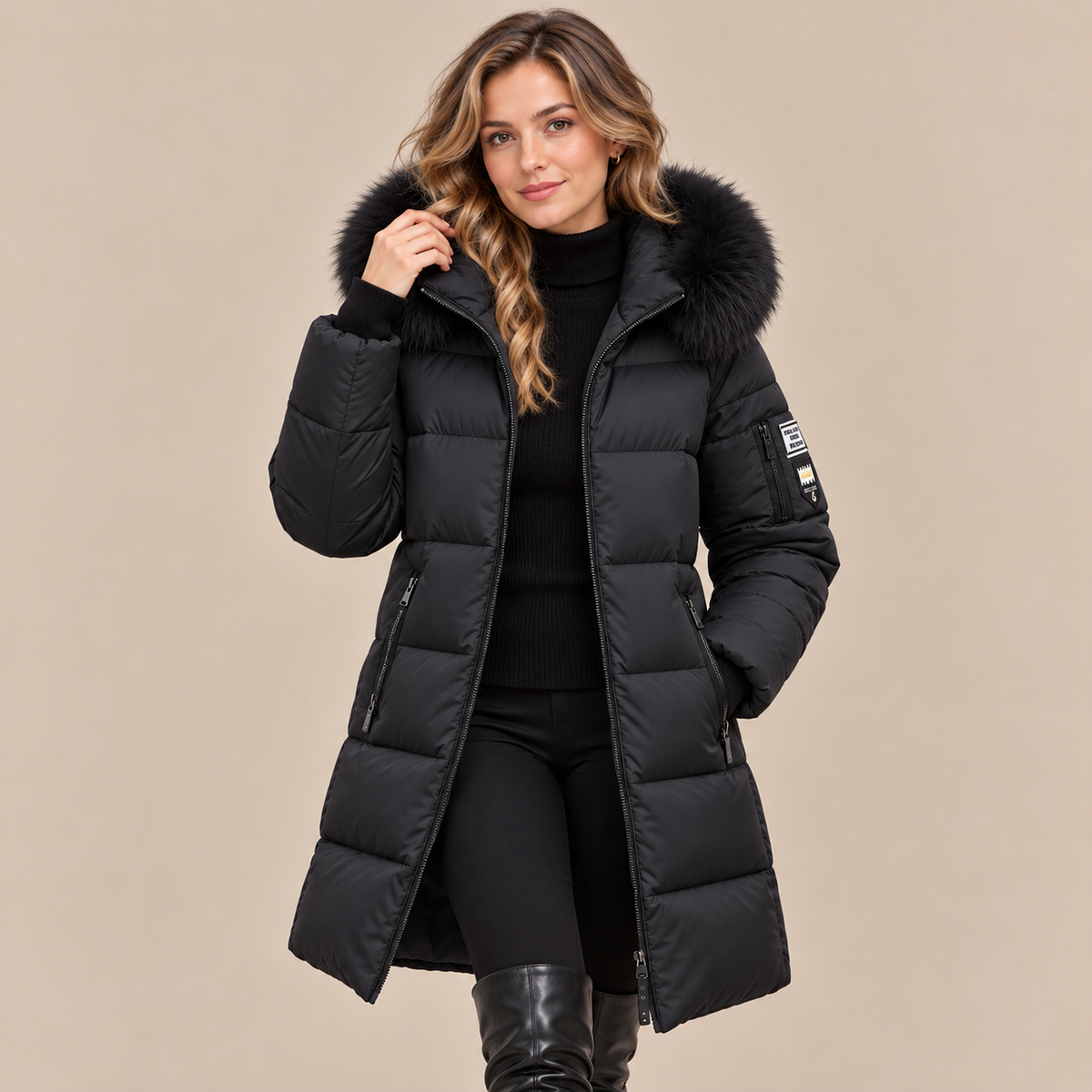 Vera | Steppjacke Damen mit Kapuze und langem Schnitt
