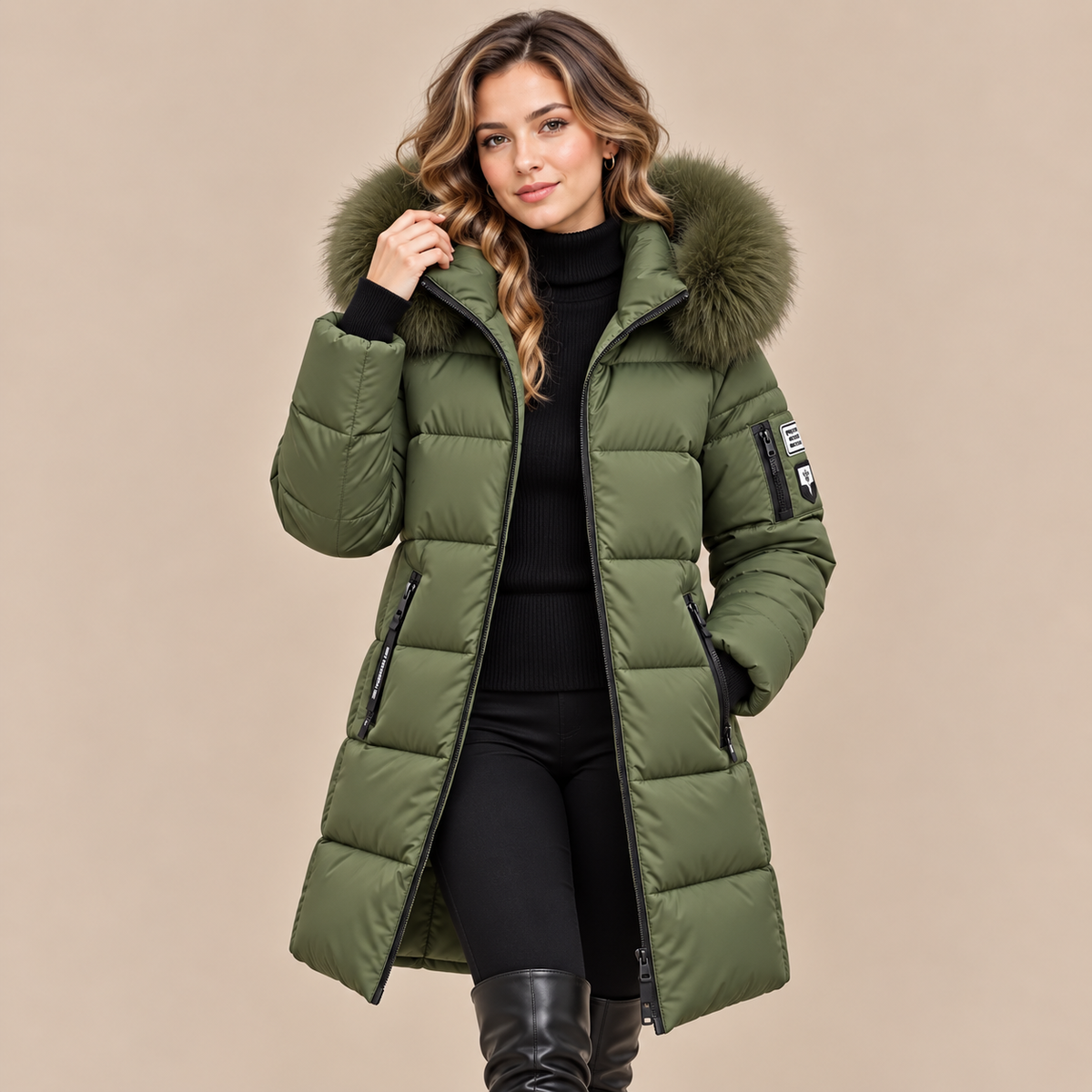 Vera | Steppjacke Damen mit Kapuze und langem Schnitt