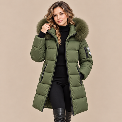 Vera | Steppjacke Damen mit Kapuze und langem Schnitt