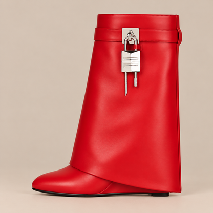 Vespera | Fold Over Boots Damen mit Keilabsatz und markantem Schaftdetail