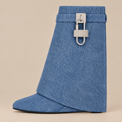 Vespera | Fold Over Boots Damen mit Keilabsatz und markantem Schaftdetail